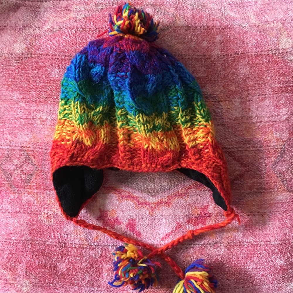 Rainbow Wool Ski Hat